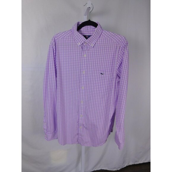 Vineyard Vines Shirt Mens Medium Purple Gingham Classic Fit Tucker Whale Logo - Picture 1 of 9